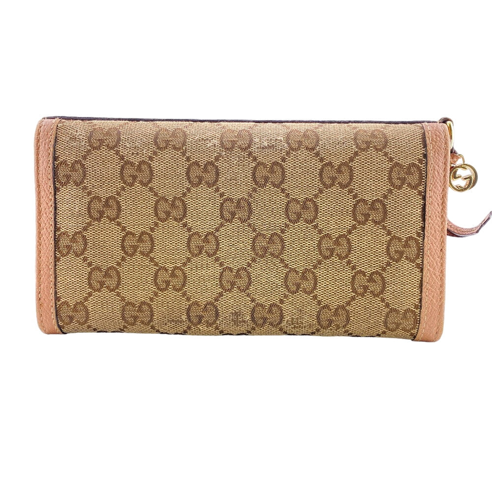 GUCCI Long Wallet Purse 323396 Canvas, Leather beige GG canvas Zippered Coin Pocket Long Wallet Women Used