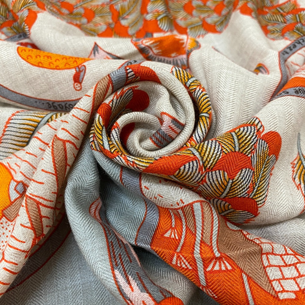 HERMES scarf Cashmere, Silk Orange L'OMBRELLE MAGIQUE Magic wand umbrella Caregean Women 140 Used