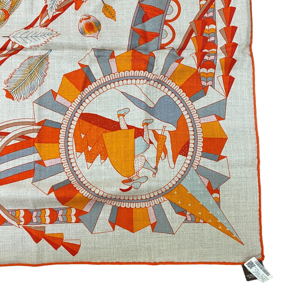 HERMES scarf Cashmere, Silk Orange L'OMBRELLE MAGIQUE Magic wand umbrella Caregean Women 140 Used