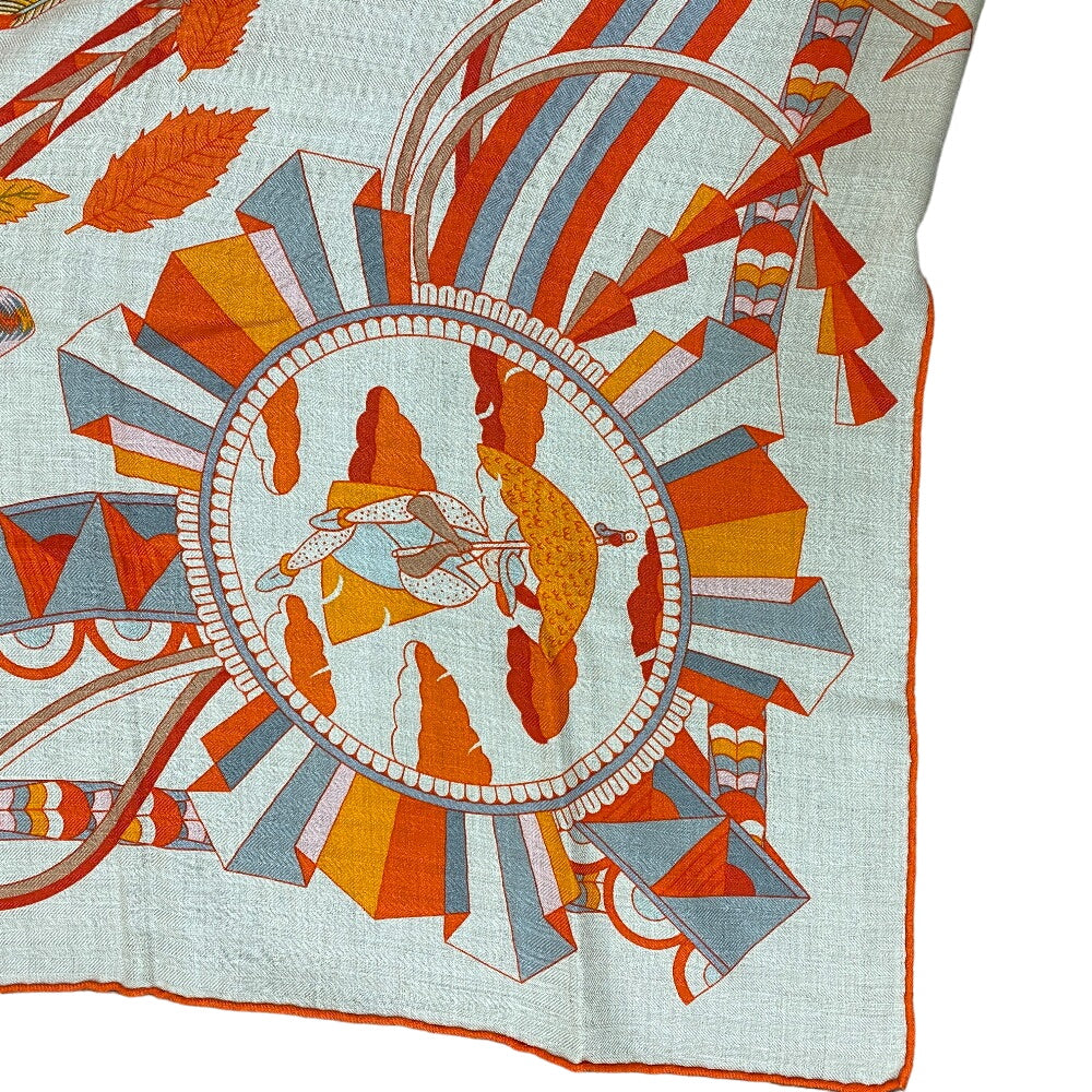 HERMES scarf Cashmere, Silk Orange L'OMBRELLE MAGIQUE Magic wand umbrella Caregean Women 140 Used
