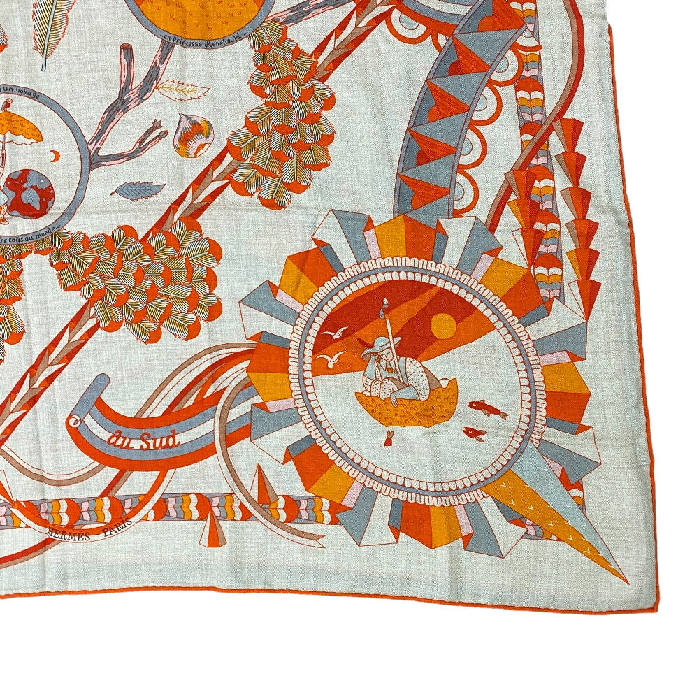 HERMES scarf Cashmere, Silk Orange L'OMBRELLE MAGIQUE Magic wand umbrella Caregean Women 140 Used