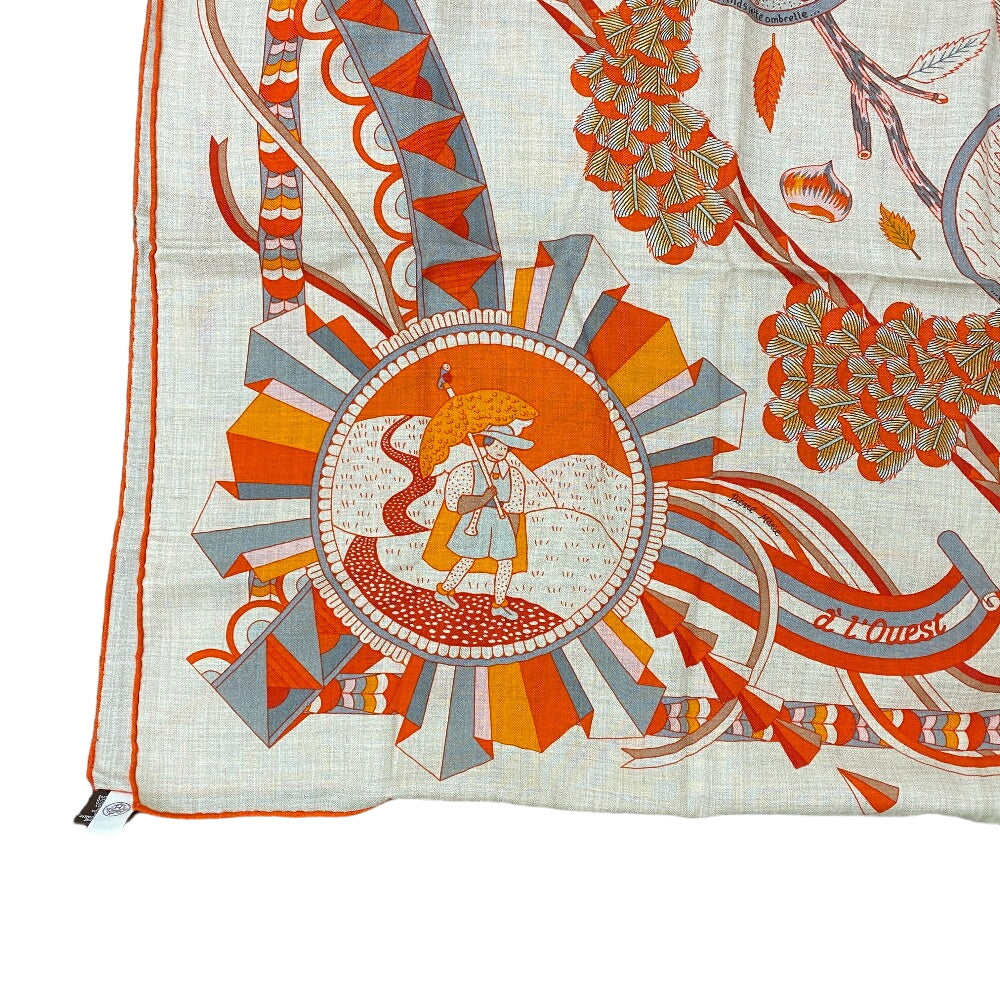 HERMES scarf Cashmere, Silk Orange L'OMBRELLE MAGIQUE Magic wand umbrella Caregean Women 140 Used