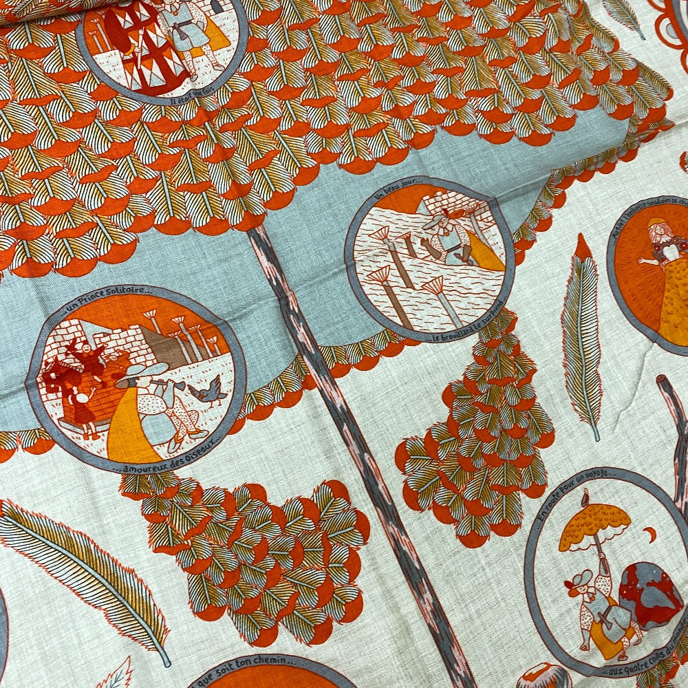 HERMES scarf Cashmere, Silk Orange L'OMBRELLE MAGIQUE Magic wand umbrella Caregean Women 140 Used