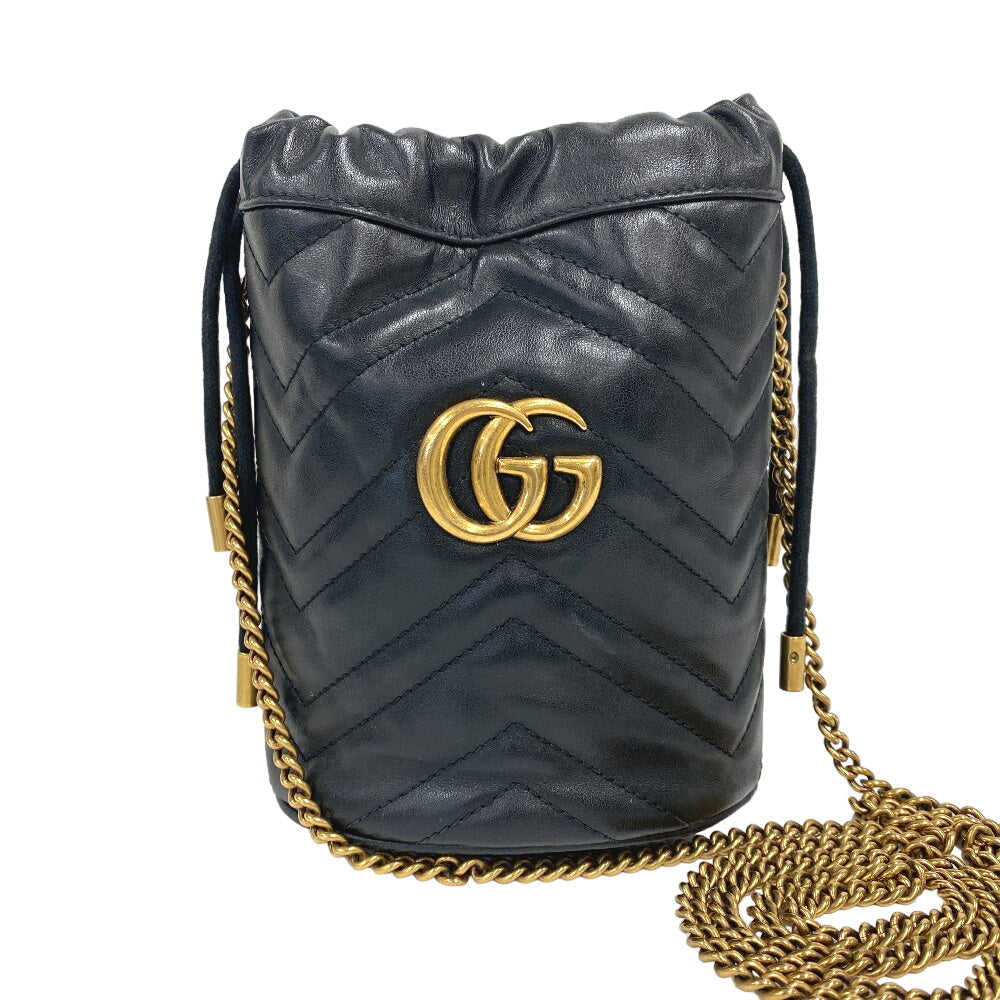 GUCCI Shoulder Bag leather black ChainShoulder GG Marmont Women Used