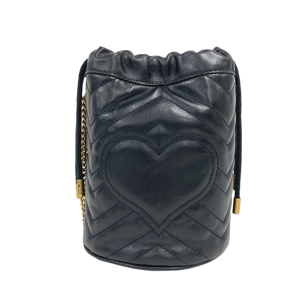 GUCCI Shoulder Bag leather black ChainShoulder GG Marmont Women Used