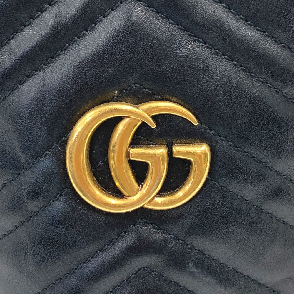 GUCCI Shoulder Bag leather black ChainShoulder GG Marmont Women Used