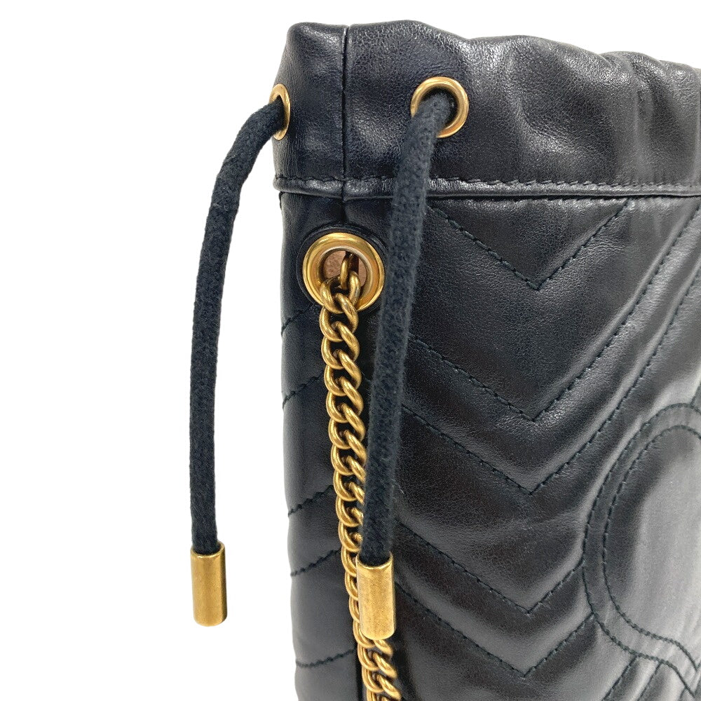 GUCCI Shoulder Bag leather black ChainShoulder GG Marmont Women Used