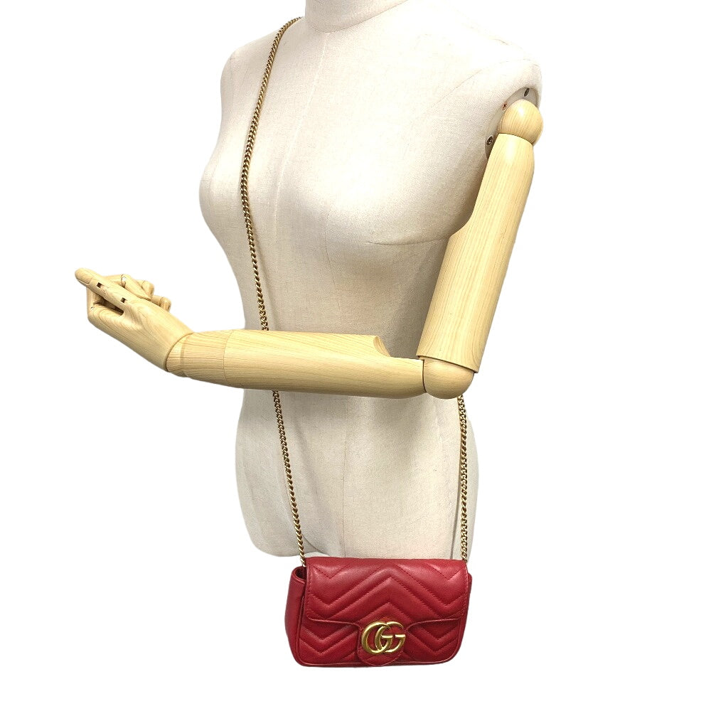 GUCCI Shoulder Bag 476433 leather Red ChainShoulder GG Marmont Women Used