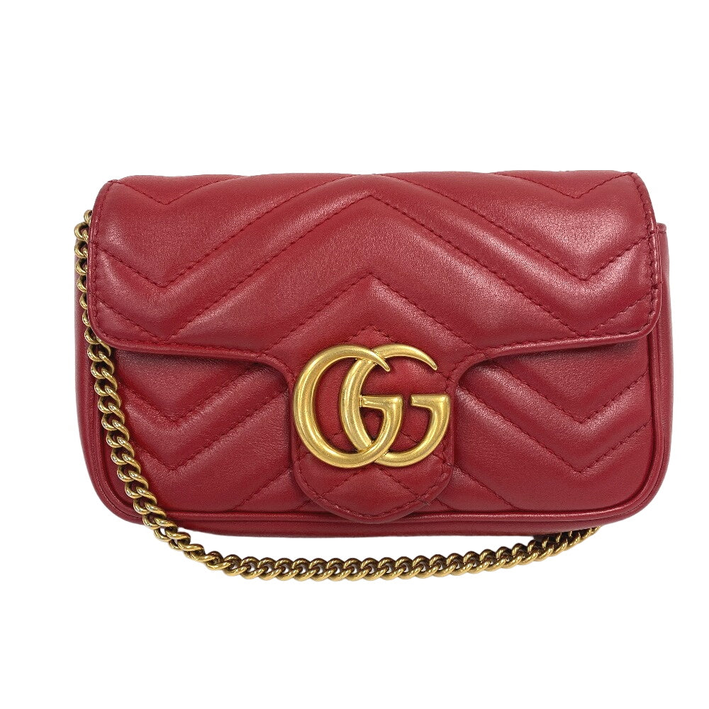 GUCCI Shoulder Bag 476433 leather Red ChainShoulder GG Marmont Women Used