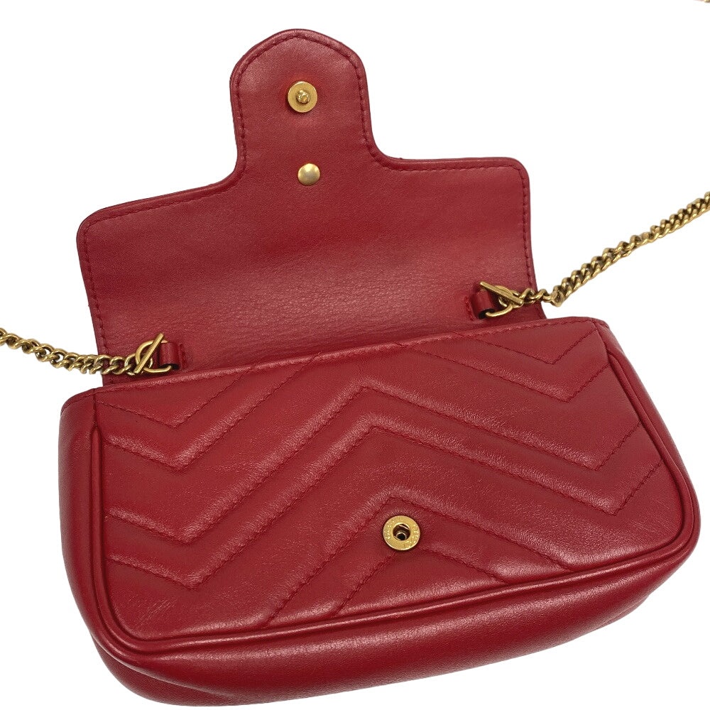 GUCCI Shoulder Bag 476433 leather Red ChainShoulder GG Marmont Women Used