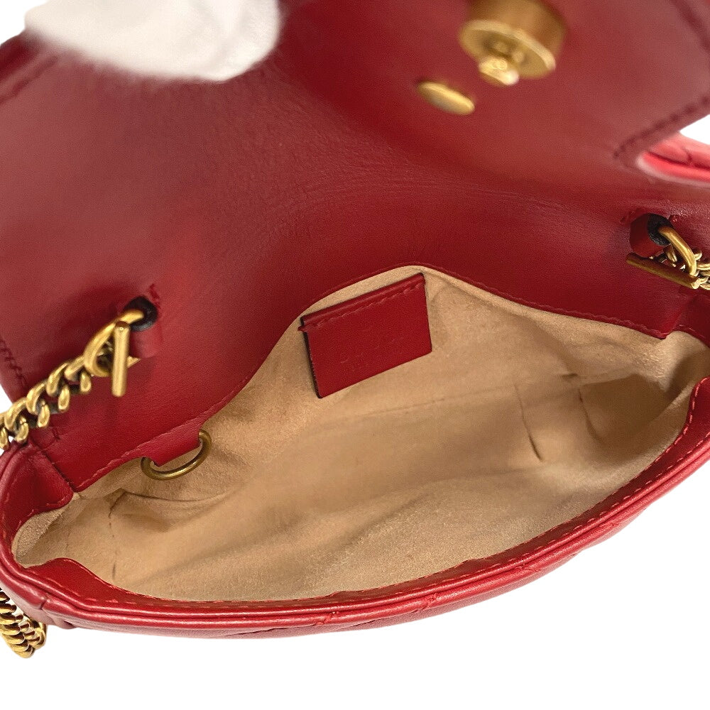 GUCCI Shoulder Bag 476433 leather Red ChainShoulder GG Marmont Women Used