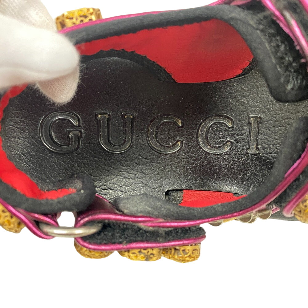 GUCCI Sandals leather black Studs Velcro fabric Flash trek Women Used