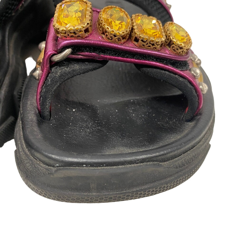 GUCCI Sandals leather black Studs Velcro fabric Flash trek Women Used