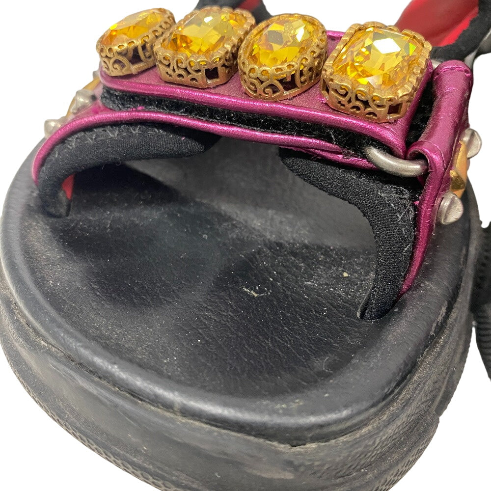 GUCCI Sandals leather black Studs Velcro fabric Flash trek Women Used