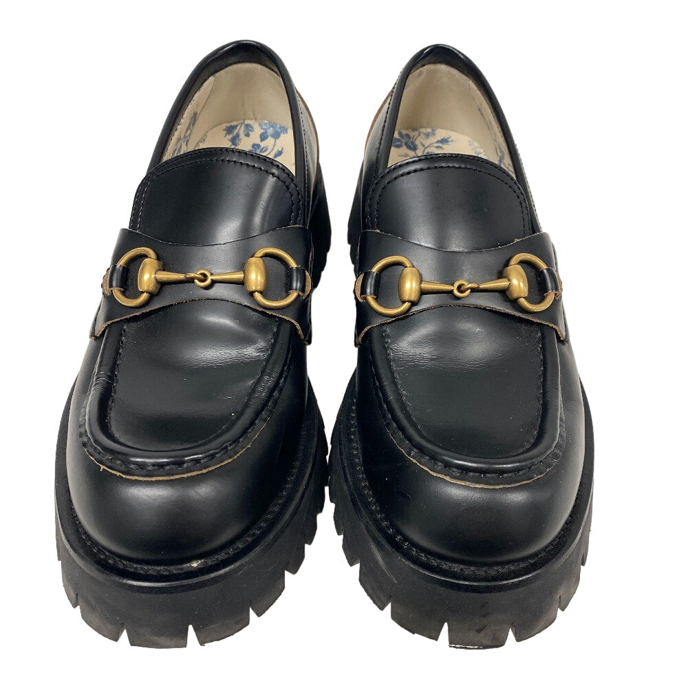 GUCCI loafers 577236 leather black 38 Bee embroidery Horsebit Women 38 Secondhand