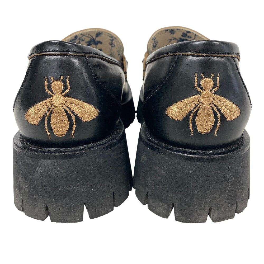 GUCCI loafers 577236 leather black 38 Bee embroidery Horsebit Women 38 Secondhand