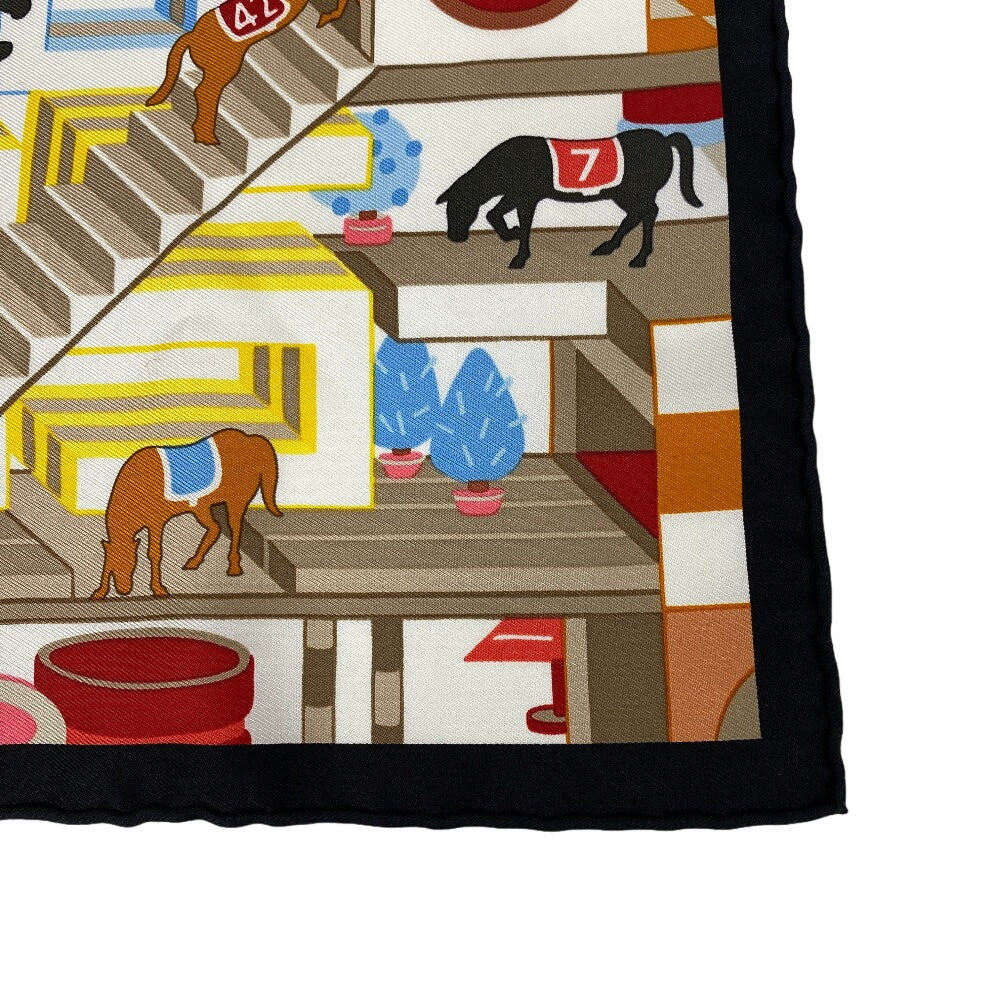 HERMES scarf silk multicolor Carre45 Gavroche Horse Club Detail Women Used