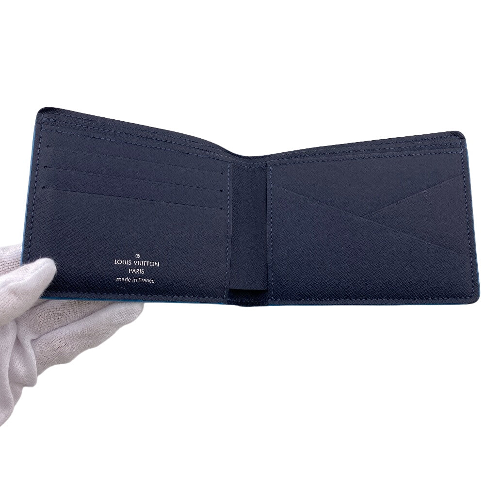 LOUIS VUITTON Bill Compartment M30381 leather Navy Taiga Portefeuille Multripru
