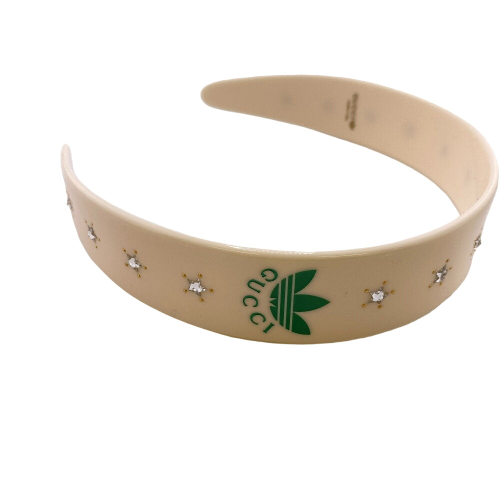 GUCCI hair accessory 702950 Plastic x rhinestone Ivory logo Katyusha