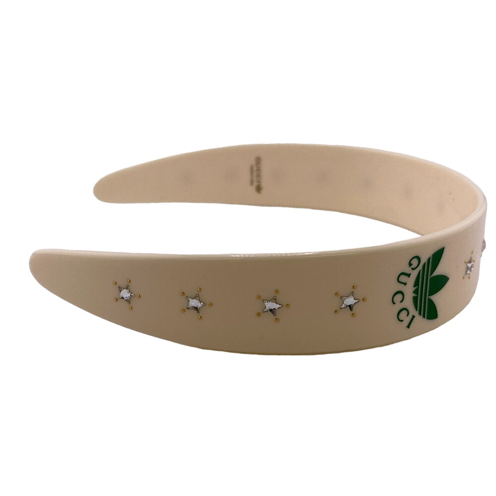GUCCI hair accessory 702950 Plastic x rhinestone Ivory logo Katyusha