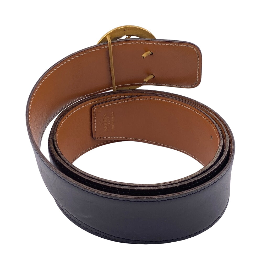 HERMES belt leather black Horse buckle 90