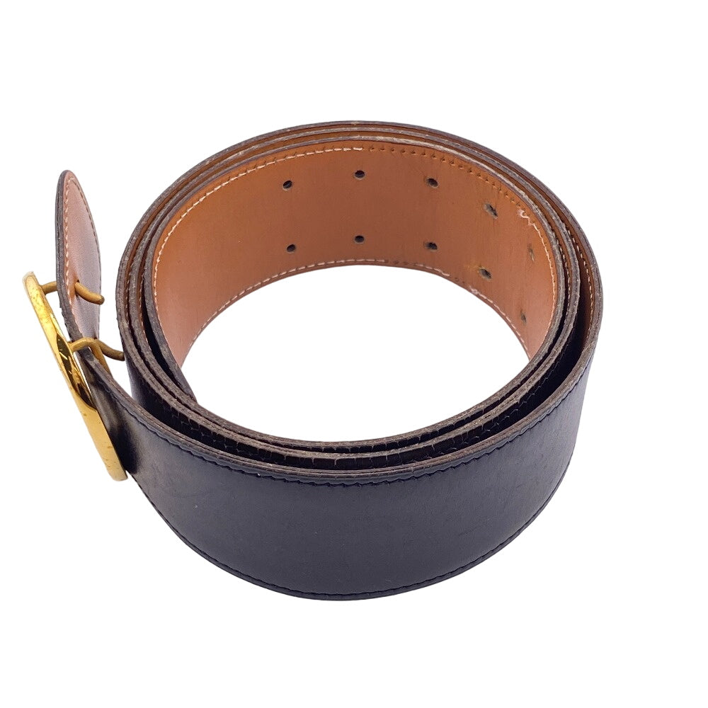 HERMES belt leather black Horse buckle 90