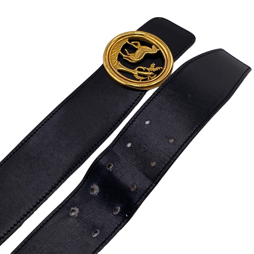 HERMES belt leather black Horse buckle 90