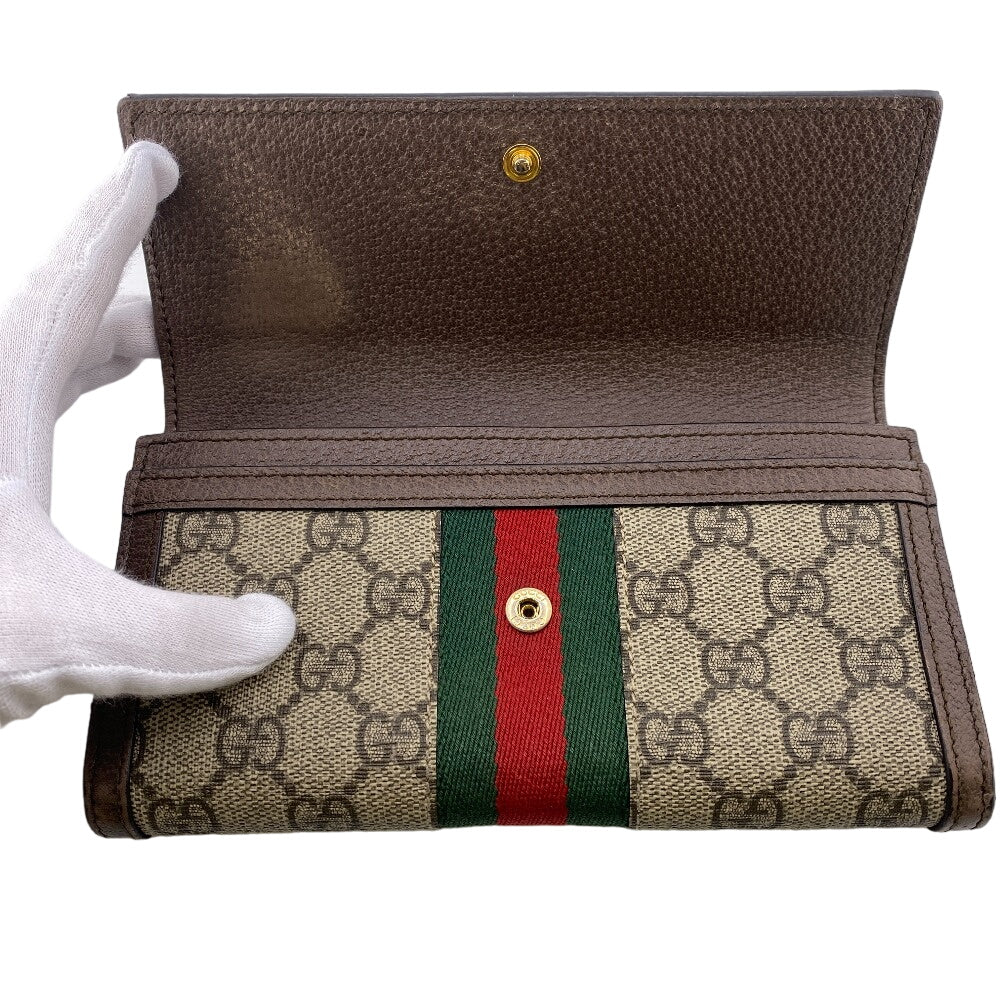 GUCCI Long Wallet Purse 523153 canvas Brown GG Supreme Ofidia Women Used