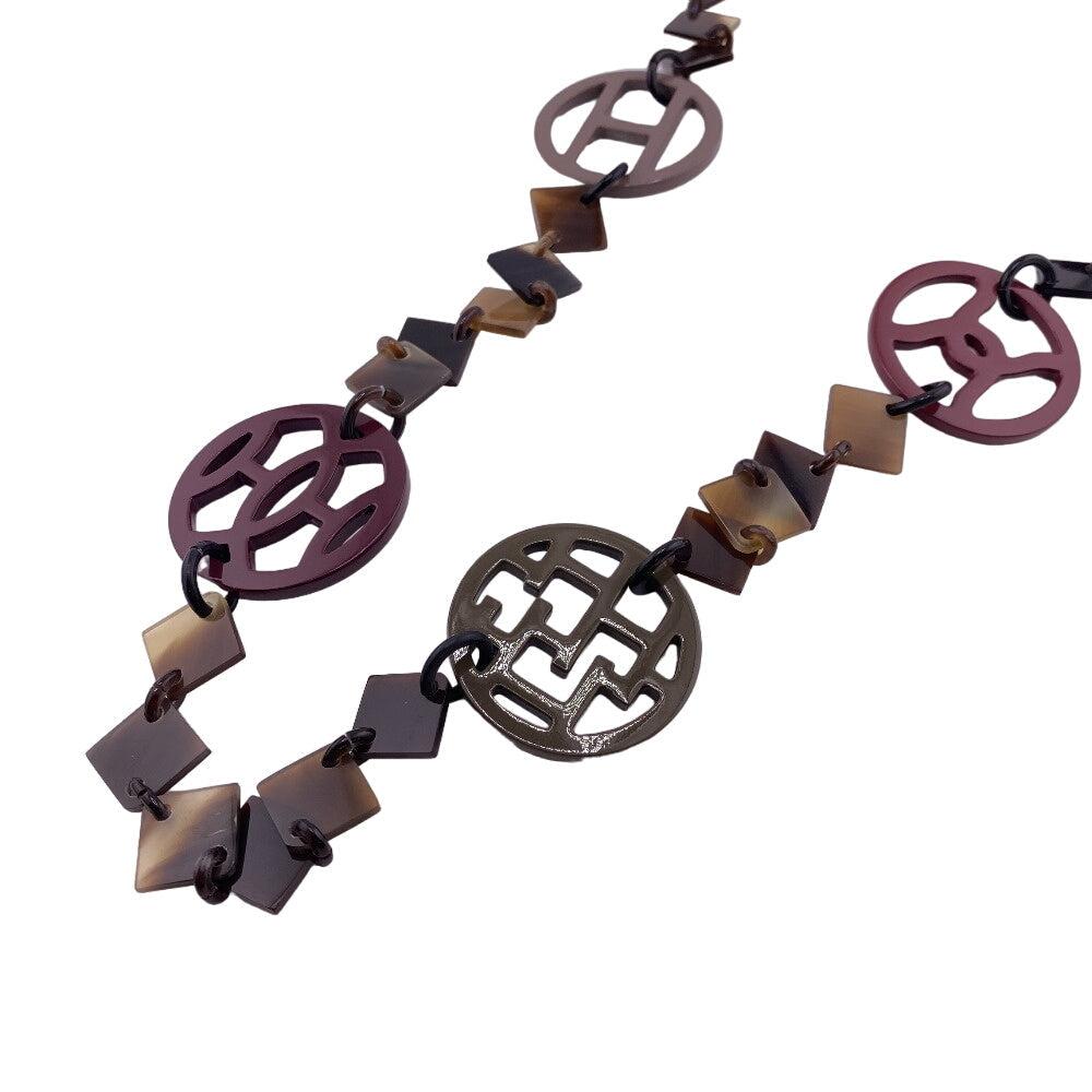 HERMES Necklace Buffalo horn Brown Long necklace Lacquerwood Diva Women Used