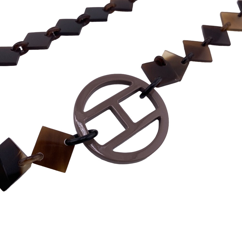 HERMES Necklace Buffalo horn Brown Long necklace Lacquerwood Diva Women Used