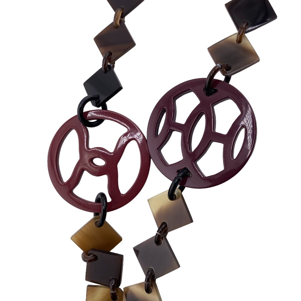HERMES Necklace Buffalo horn Brown Long necklace Lacquerwood Diva Women Used