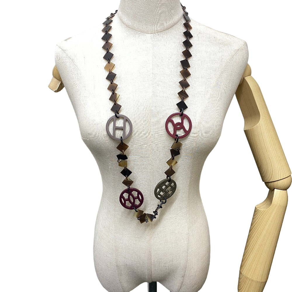 HERMES Necklace Buffalo horn Brown Long necklace Lacquerwood Diva Women Used