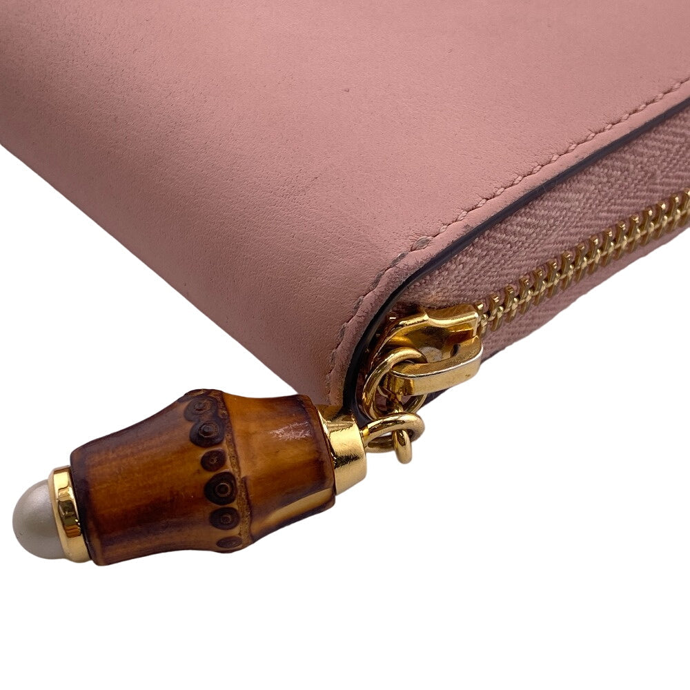 GUCCI Long Wallet Purse 453158 leather pink Zip Around Bamboo Nim Fair Women Used