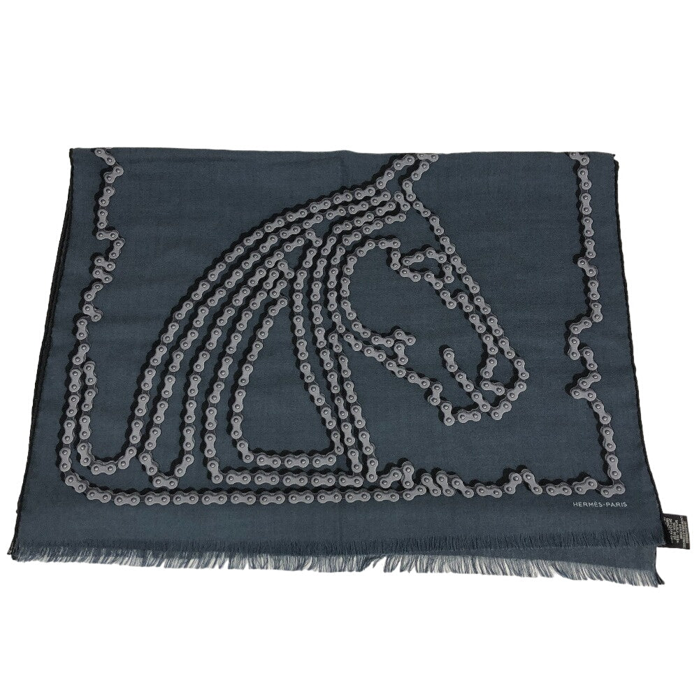 HERMES Stall Cashmere, Silk Navy Cheval Dechaine Women Used