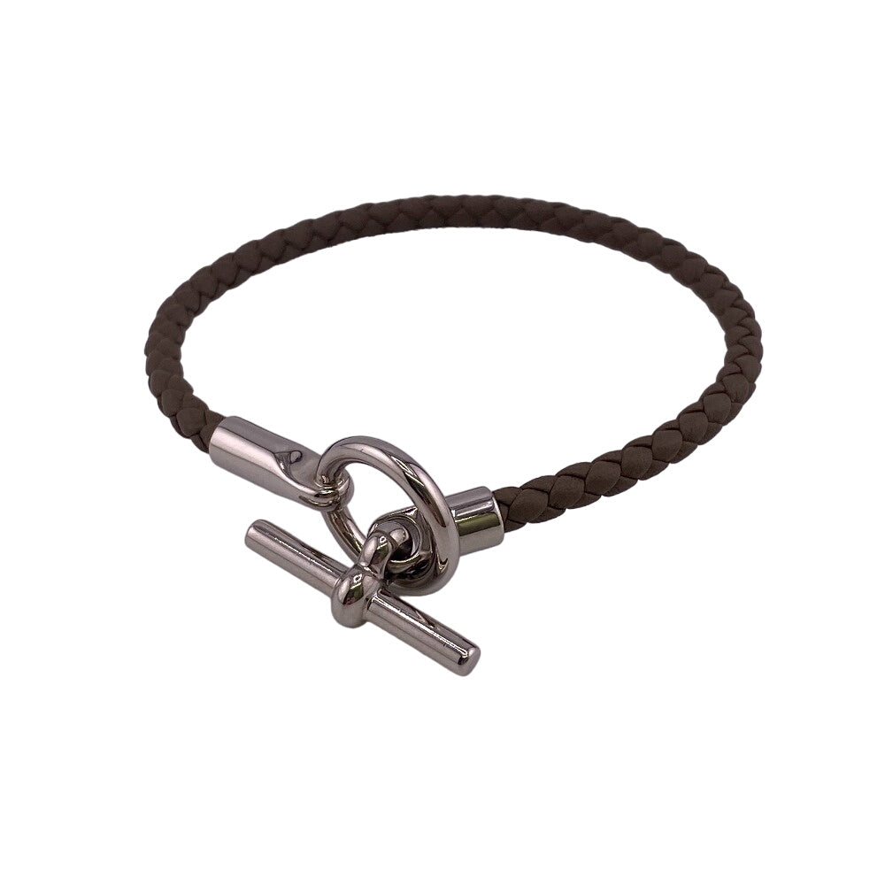 HERMES bracelet leather gray Braid Glenan Etoupe