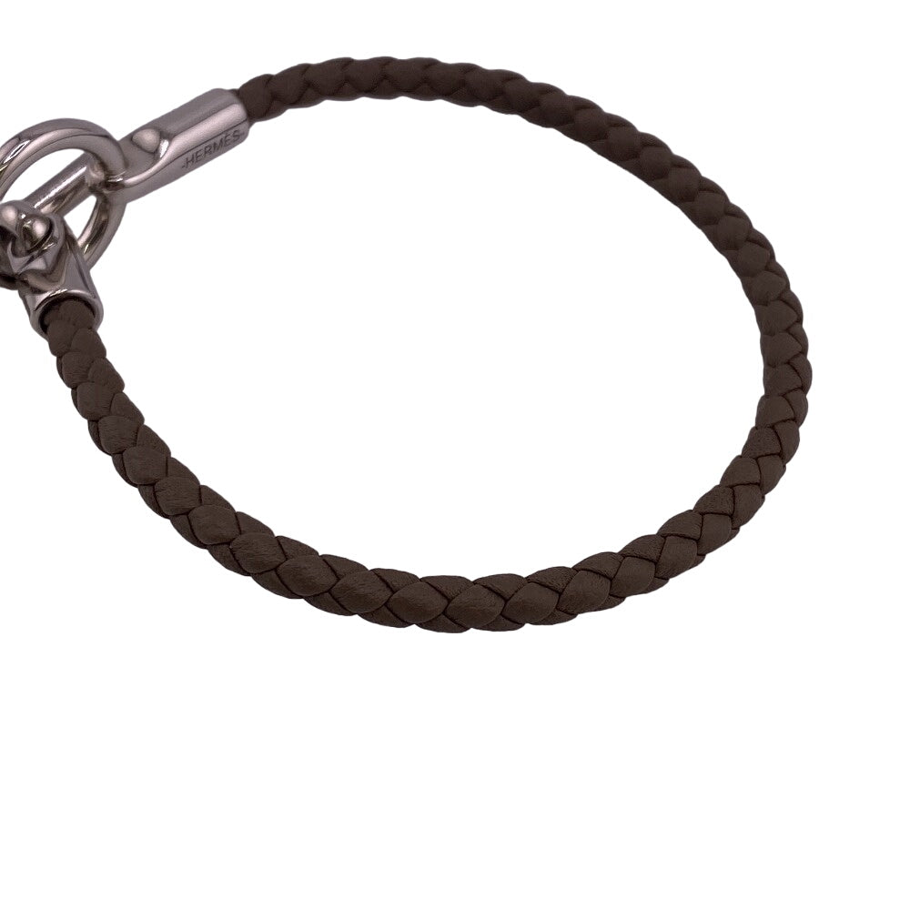 HERMES bracelet leather gray Braid Glenan Etoupe