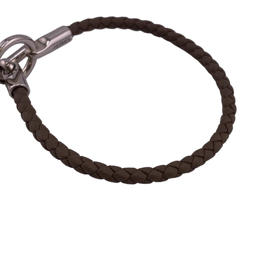 HERMES bracelet leather gray Braid Glenan Etoupe