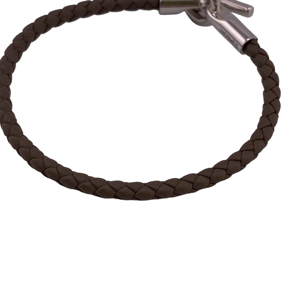HERMES bracelet leather gray Braid Glenan Etoupe