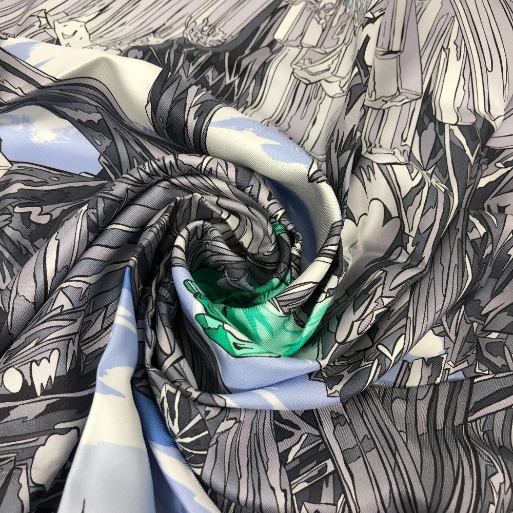 HERMES scarf silk gray La Vallee de Cristal Scenery of the Crystal Valley Carre90