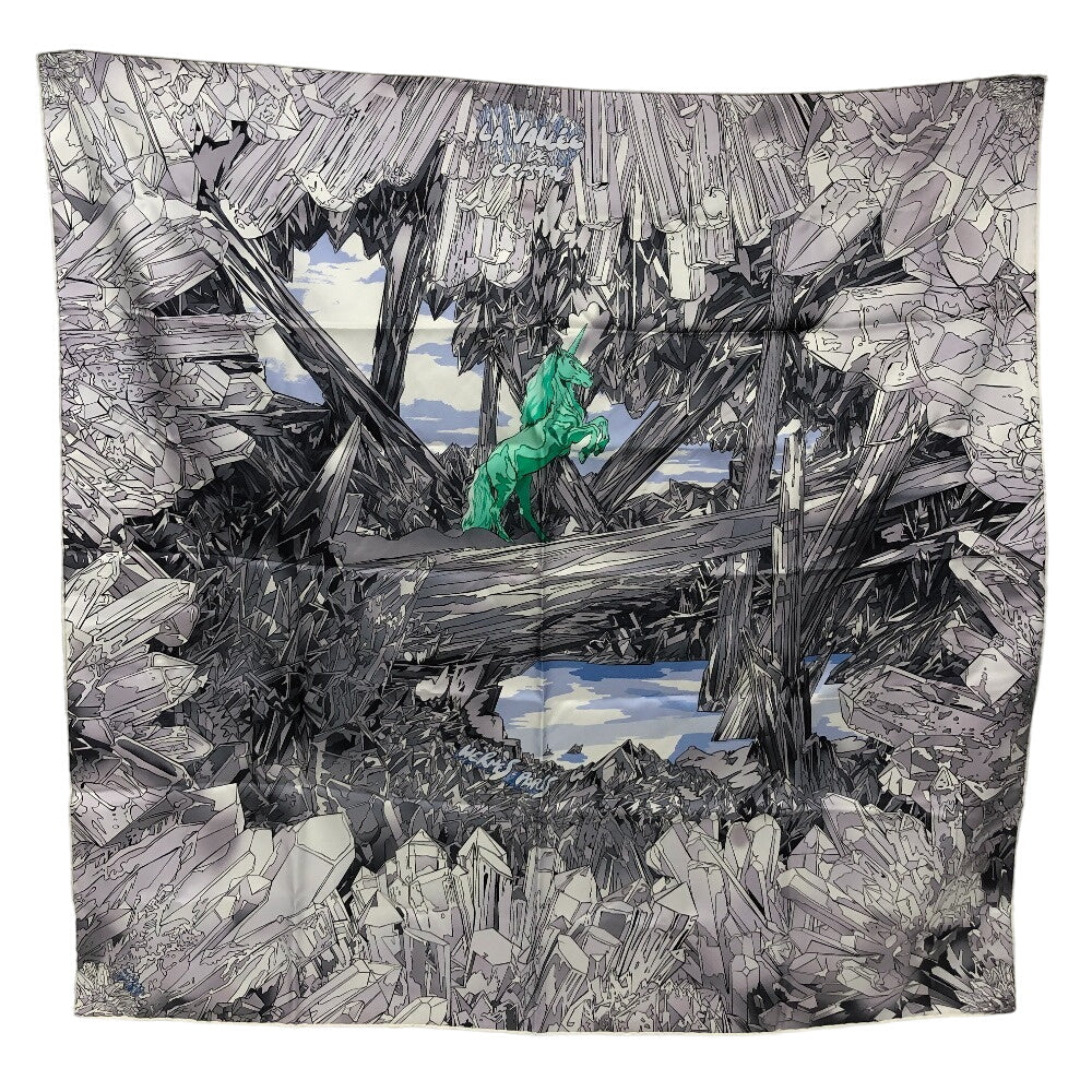HERMES scarf silk gray La Vallee de Cristal Scenery of the Crystal Valley Carre90