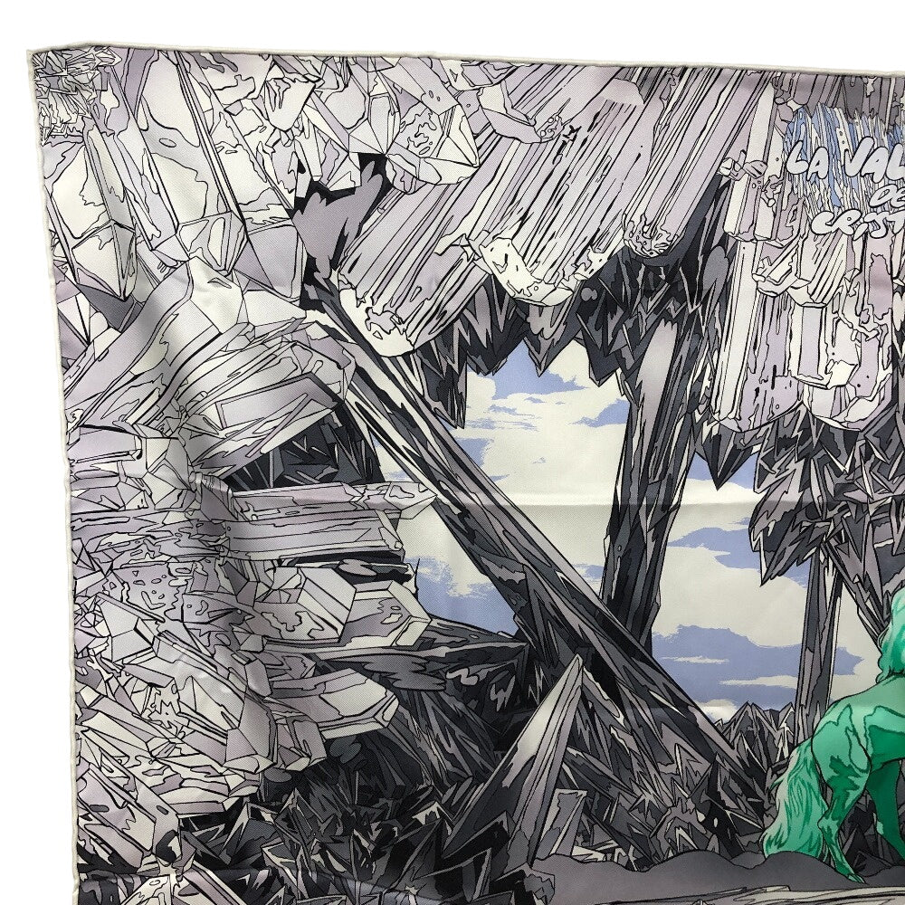 HERMES scarf silk gray La Vallee de Cristal Scenery of the Crystal Valley Carre90