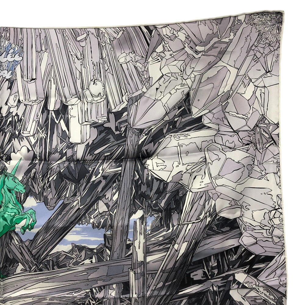 HERMES scarf silk gray La Vallee de Cristal Scenery of the Crystal Valley Carre90