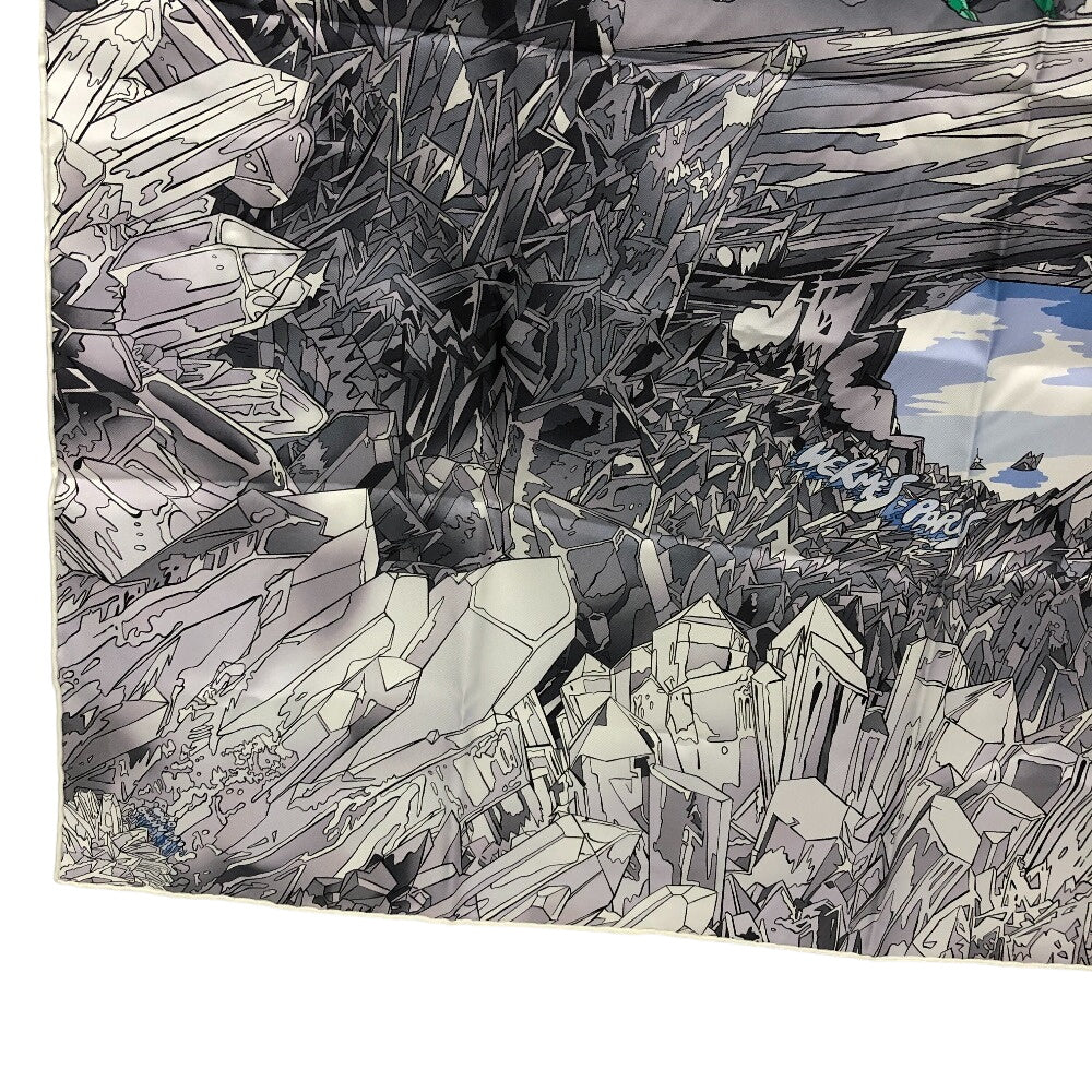HERMES scarf silk gray La Vallee de Cristal Scenery of the Crystal Valley Carre90