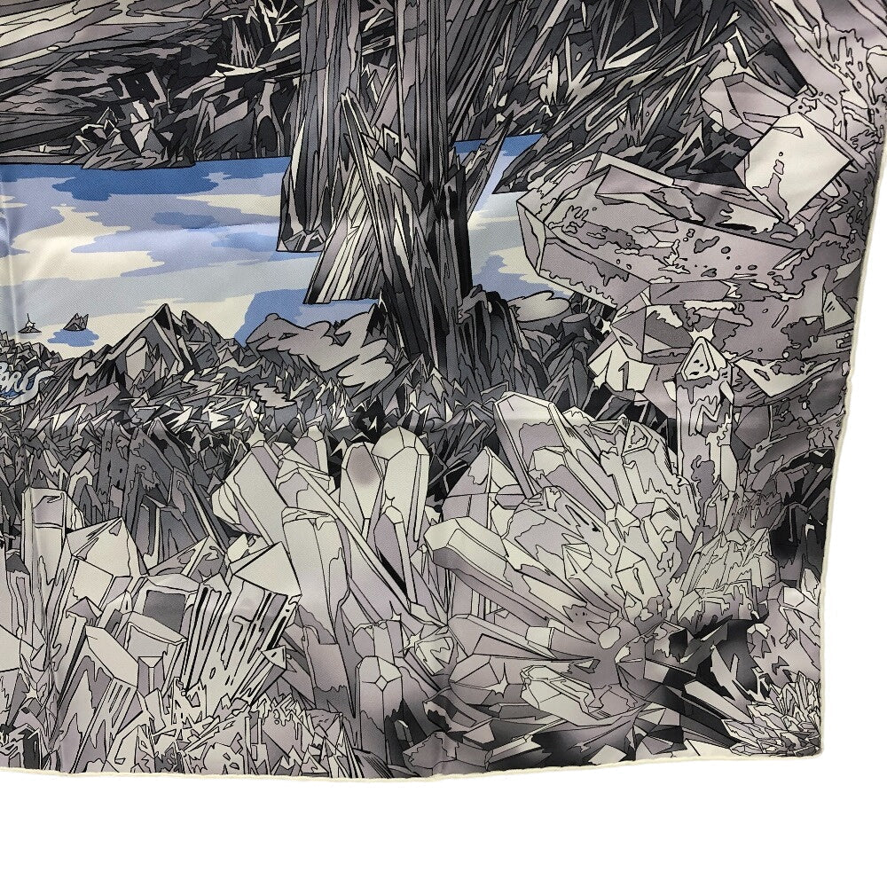 HERMES scarf silk gray La Vallee de Cristal Scenery of the Crystal Valley Carre90