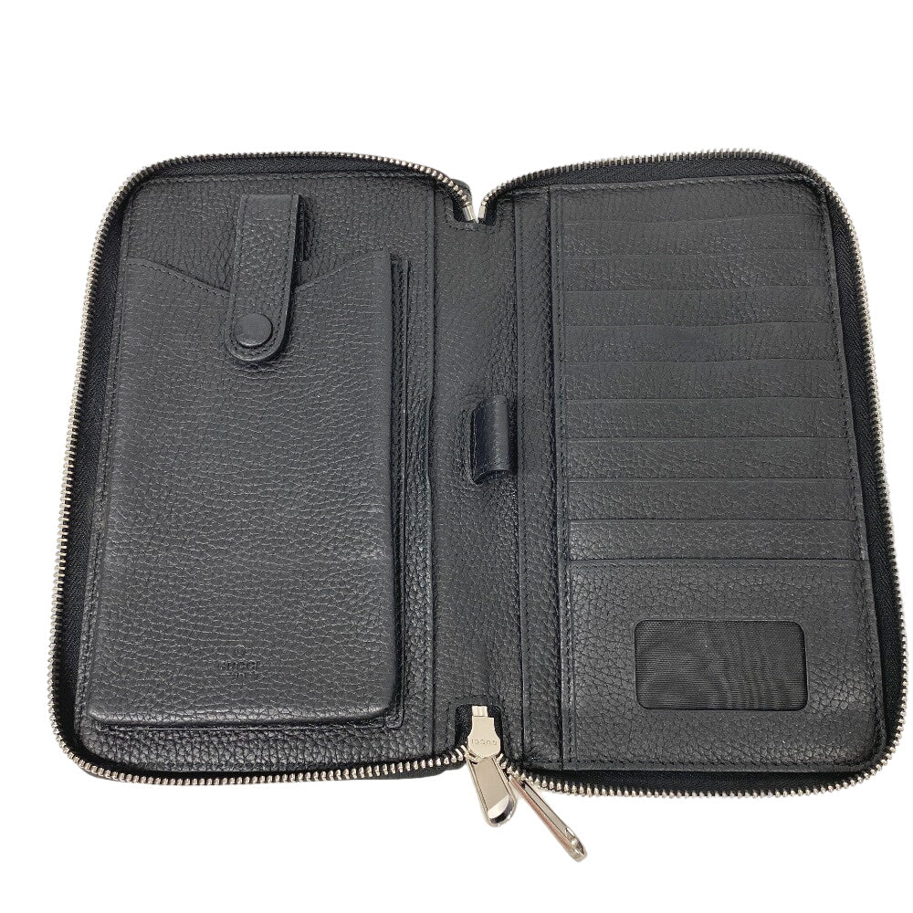 GUCCI Long Wallet Purse 751760 leather black Zip Around Travel Document Case Jumbo GG mens Used