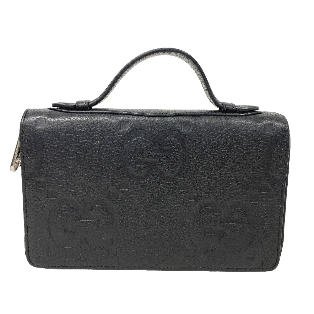 GUCCI Long Wallet Purse 751760 leather black Zip Around Travel Document Case Jumbo GG mens Used
