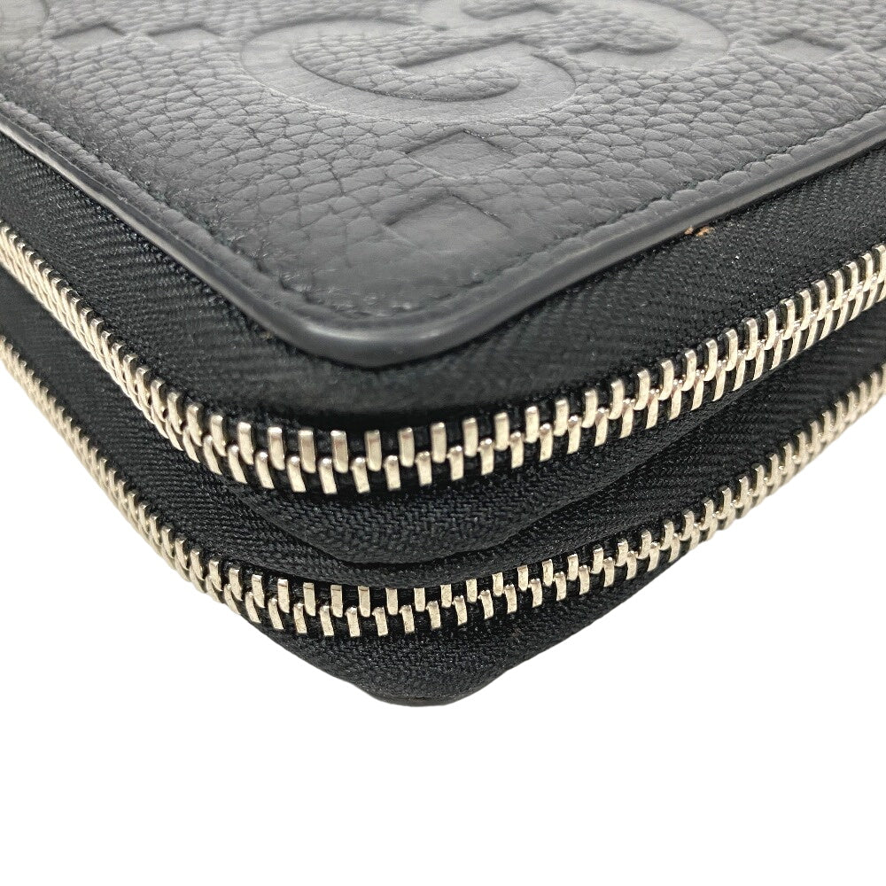 GUCCI Long Wallet Purse 751760 leather black Zip Around Travel Document Case Jumbo GG mens Used