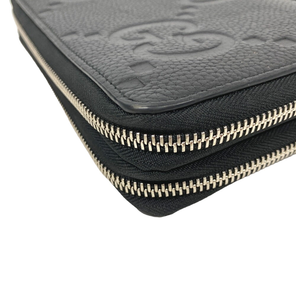 GUCCI Long Wallet Purse 751760 leather black Zip Around Travel Document Case Jumbo GG mens Used