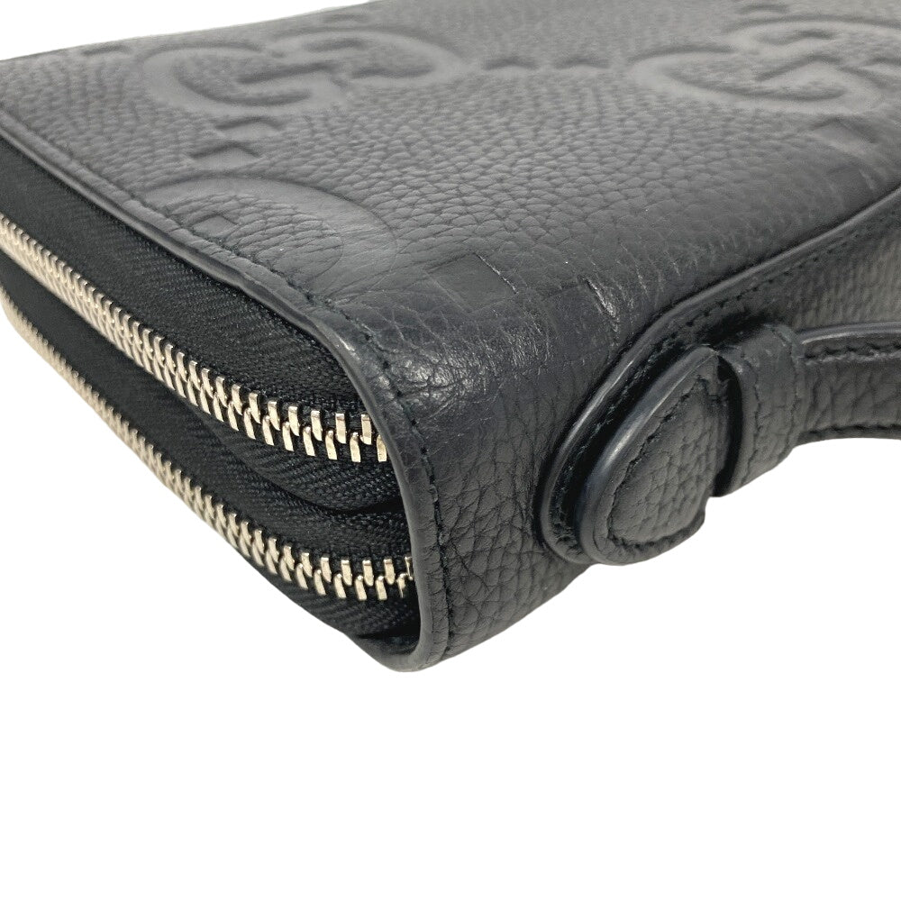 GUCCI Long Wallet Purse 751760 leather black Zip Around Travel Document Case Jumbo GG mens Used