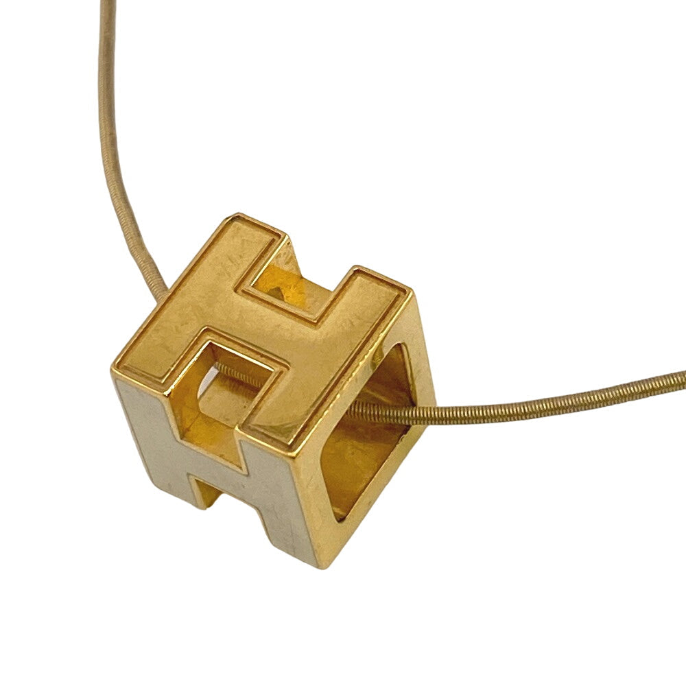 HERMES Necklace Gold Plated Ivory Cardue Ash H-cube Women Used